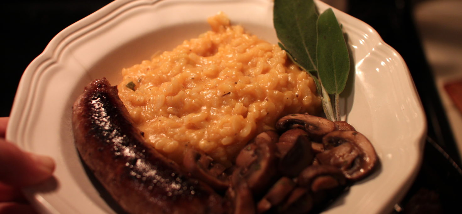 Pumpkin Risotto with Mushrooms and Sausage