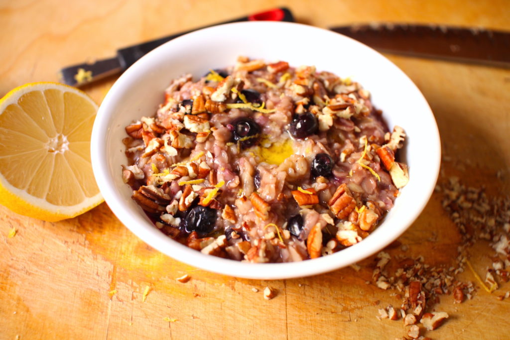 A bowl of blueberry muffin oatmeal